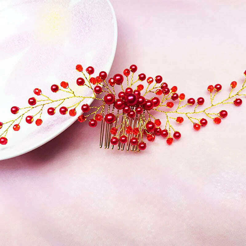 KIMLUD, Elegant Crystal Wedding Hair Comb Headwear Shiny Rhinestone Hairpin Ornaments Pearl Bridal Hair Clip Jewelry Hair Accessories, KIMLUD Womens Clothes