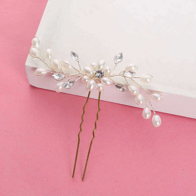 KIMLUD, Elegant Crystal Wedding Hair Comb Headwear Shiny Rhinestone Hairpin Ornaments Pearl Bridal Hair Clip Jewelry Hair Accessories, KIMLUD Womens Clothes