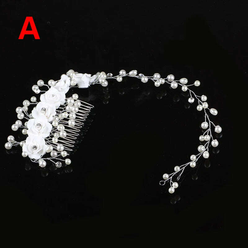 KIMLUD, Elegant Crystal Wedding Hair Comb Headwear Shiny Rhinestone Hairpin Ornaments Pearl Bridal Hair Clip Jewelry Hair Accessories, KIMLUD Womens Clothes