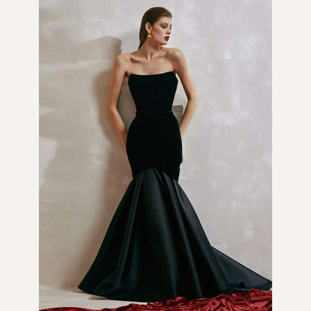 KIMLUD, Elegant DEAT Strapless Sleeveless Patchwork Velvet Evening Dress for Women Customized Fashionable Spring 2024 New Style, Black / XXXL, KIMLUD Womens Clothes