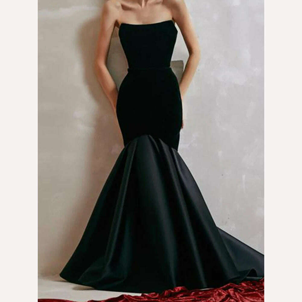 KIMLUD, Elegant DEAT Strapless Sleeveless Patchwork Velvet Evening Dress for Women Customized Fashionable Spring 2024 New Style, KIMLUD Womens Clothes