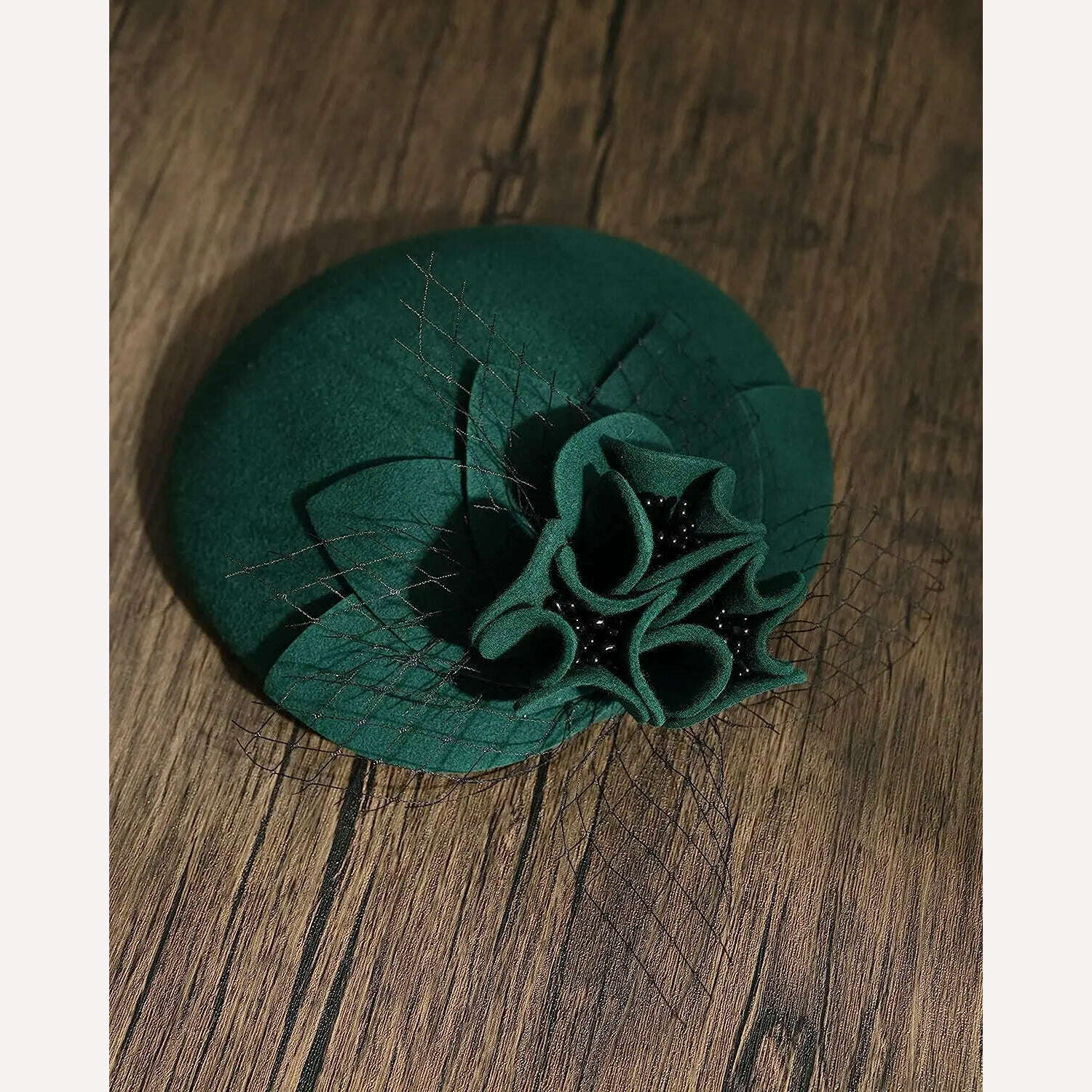 KIMLUD, Elegant Fascinator for Women Wool Felt Pillbox Hat Kentucky Race Church Headdress Tea Party Hats Vintage Veil Cocktail Fedoras, Green, KIMLUD Women's Clothes