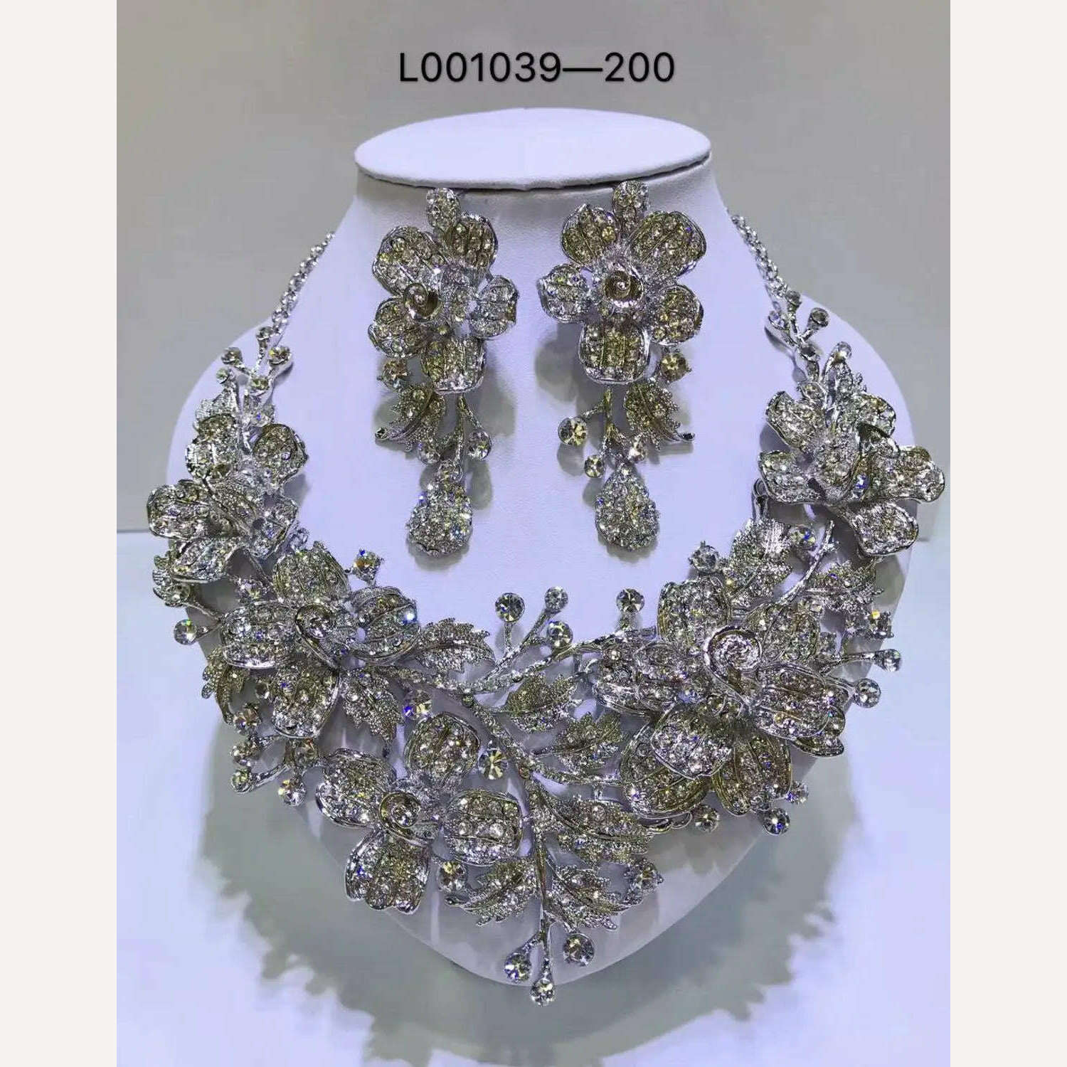 KIMLUD, Elegant Flowers Bridal Jewelry Sets Wedding Costume Necklace & Earrings Sets Shining Crystal Gold Color Jewellery For Brides, L003, KIMLUD Women's Clothes