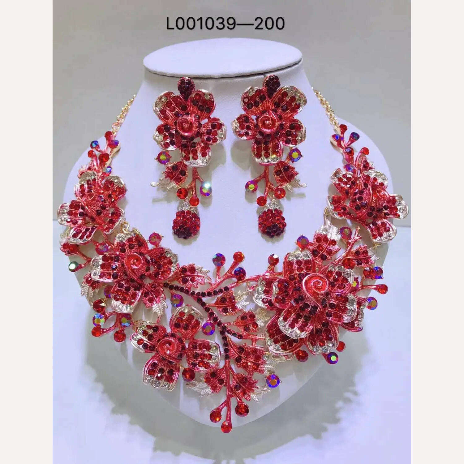 KIMLUD, Elegant Flowers Bridal Jewelry Sets Wedding Costume Necklace & Earrings Sets Shining Crystal Gold Color Jewellery For Brides, L007, KIMLUD Women's Clothes