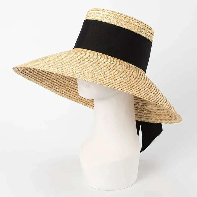 Elegant French Summer Straw Hat for Women - Wide Brim Beach Hat with Bow Ribbon, Seaside Travel Sun Hat