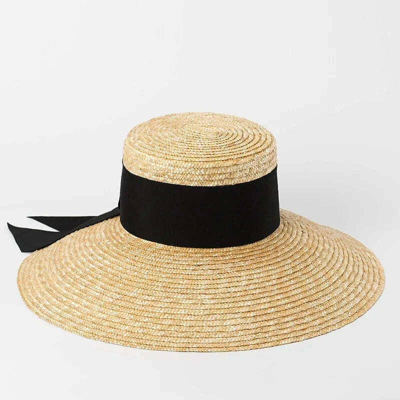 Elegant French Summer Straw Hat for Women - Wide Brim Beach Hat with Bow Ribbon, Seaside Travel Sun Hat