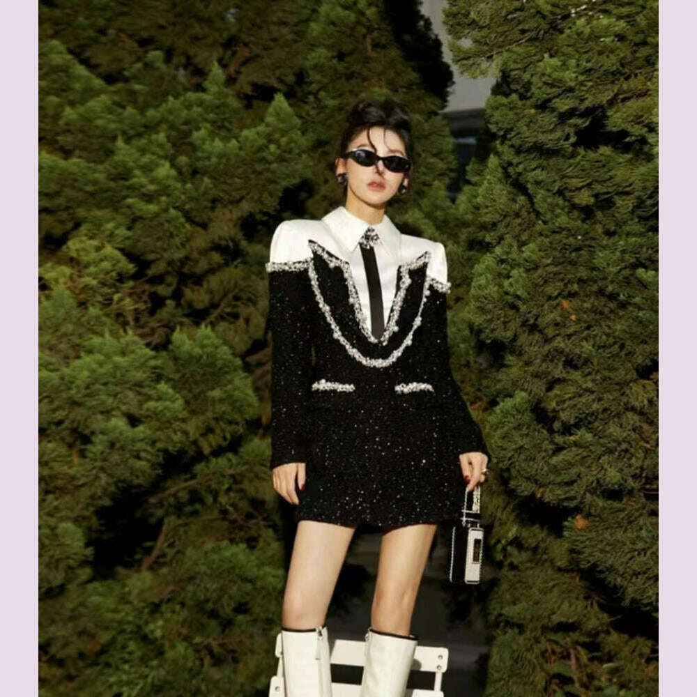 KIMLUD, Elegant High Quality 2024 Dresses for Women Luxury Fashion Summer Solid O-neck Sequined Party Club, KIMLUD Womens Clothes