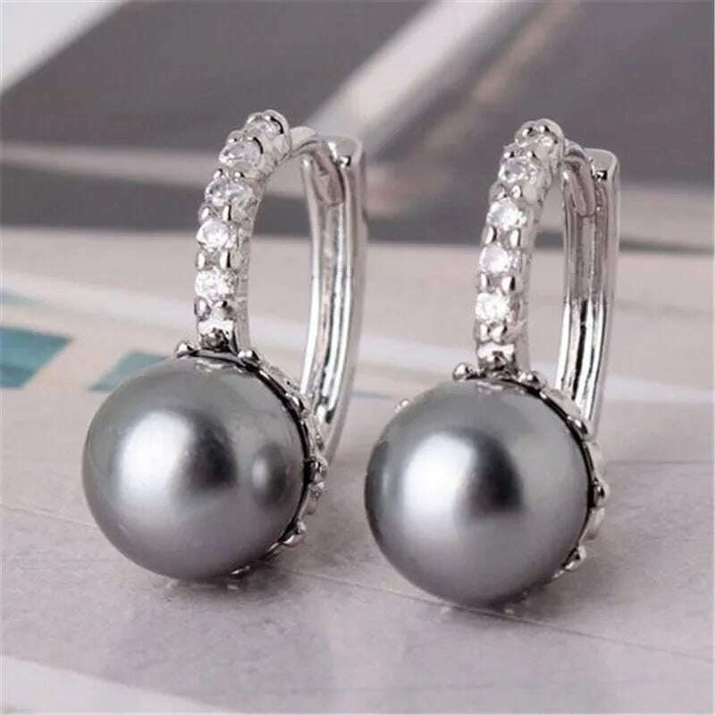 KIMLUD, Elegant Imitation Pearl Silver Color Hoop Earrings for Women Jewelry Wedding Brincos Engagement Statement Earring Accessories, KIMLUD Womens Clothes