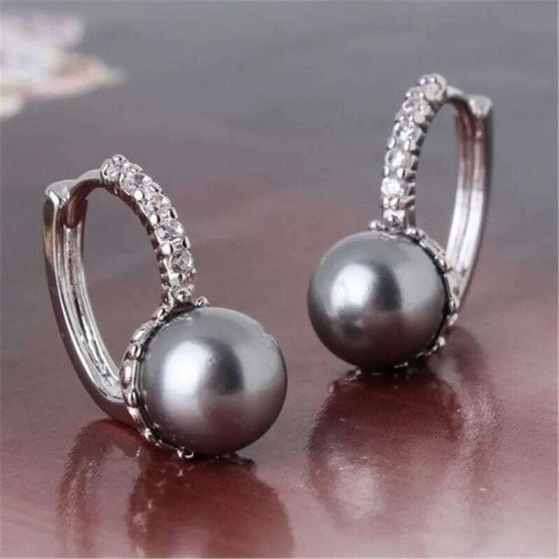 KIMLUD, Elegant Imitation Pearl Silver Color Hoop Earrings for Women Jewelry Wedding Brincos Engagement Statement Earring Accessories, KIMLUD Womens Clothes