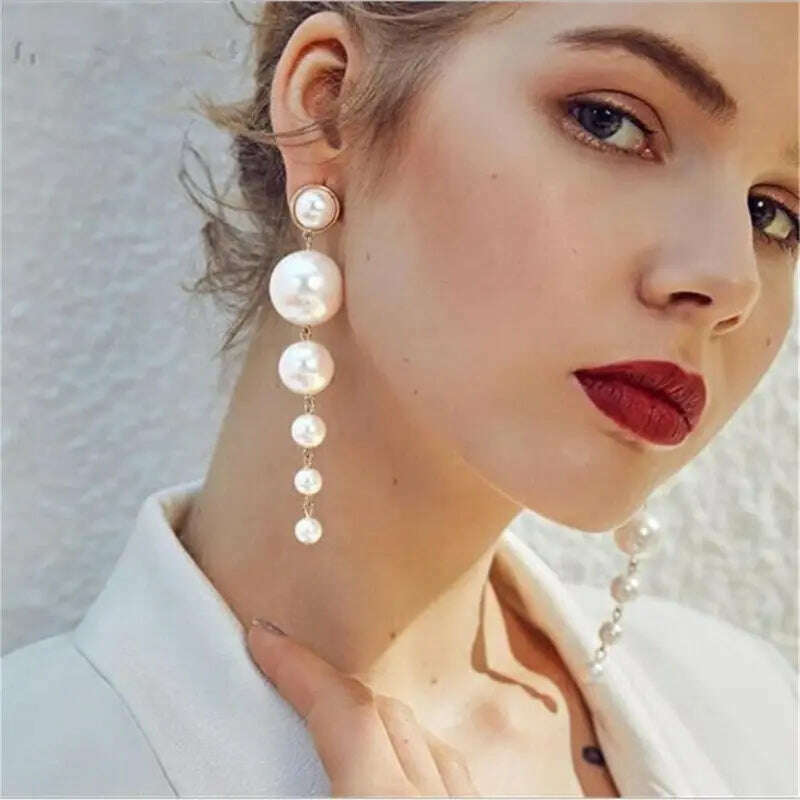 KIMLUD, Elegant Imitation Pearl Silver Color Hoop Earrings for Women Jewelry Wedding Brincos Engagement Statement Earring Accessories, 0108, KIMLUD Women's Clothes
