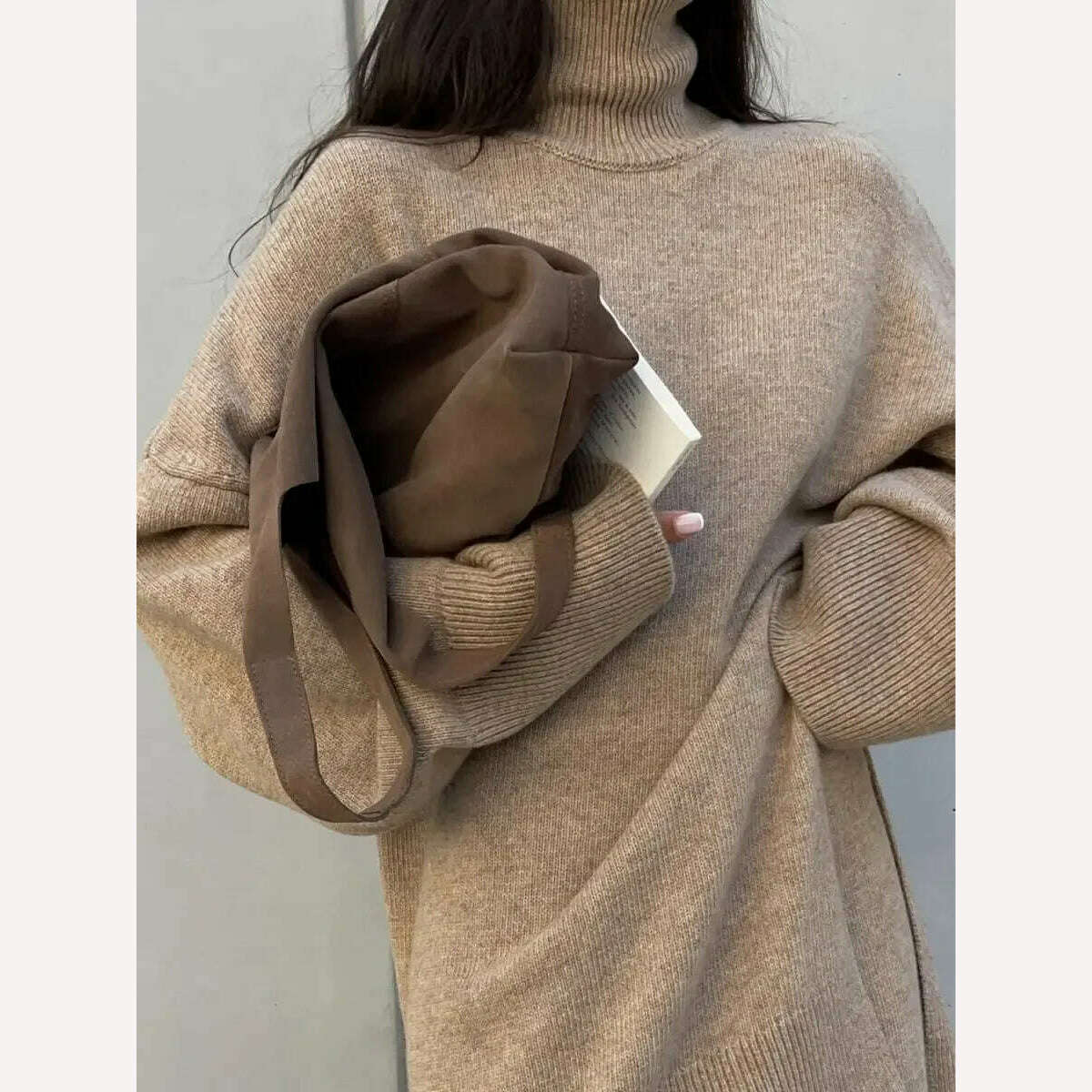 Elegant Knit Two Piece Set Women Turtleneck Side Split Sweater Long Sleeve Wide Leg Pants Female Sets 2023 Winter Loose Suit - KIMLUD