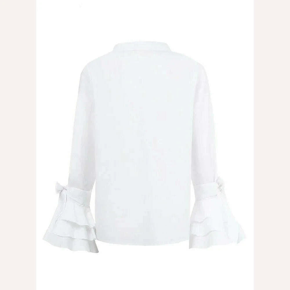 Elegant Office Blouse Women Fashion Shirts Tunic 2024 VONDA Long Flare Sleeve Tops Casual Solid Buttons Party Blusas Femininas - KIMLUD