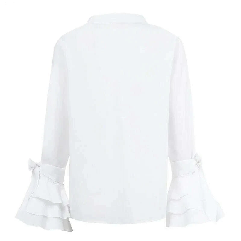 Elegant Office Blouse Women Fashion Shirts Tunic 2024 VONDA Long Flare Sleeve Tops Casual Solid Buttons Party Blusas Femininas - KIMLUD