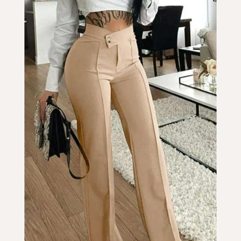KIMLUD, Elegant Plain Zip Fly High Waist Work Pants 2023 Summer European & American Women's Clothing Casual Daily Fashion Trousers, A / S, KIMLUD APPAREL - Womens Clothes