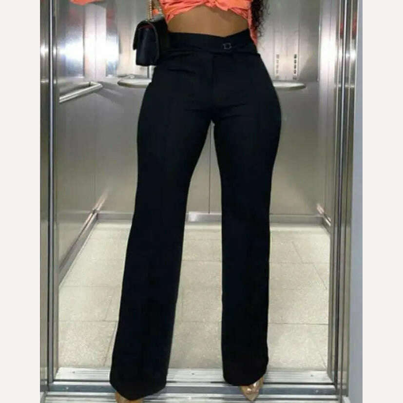 KIMLUD, Elegant Plain Zip Fly High Waist Work Pants 2023 Summer European & American Women's Clothing Casual Daily Fashion Trousers, KIMLUD Womens ClothesKIMLUD, Elegant Plain Zip Fly High Waist Work Pants 2023 Summer European & American Women's Clothing Casual Daily Fashion Trousers, B / S, KIMLUD APPAREL - Womens Clothes