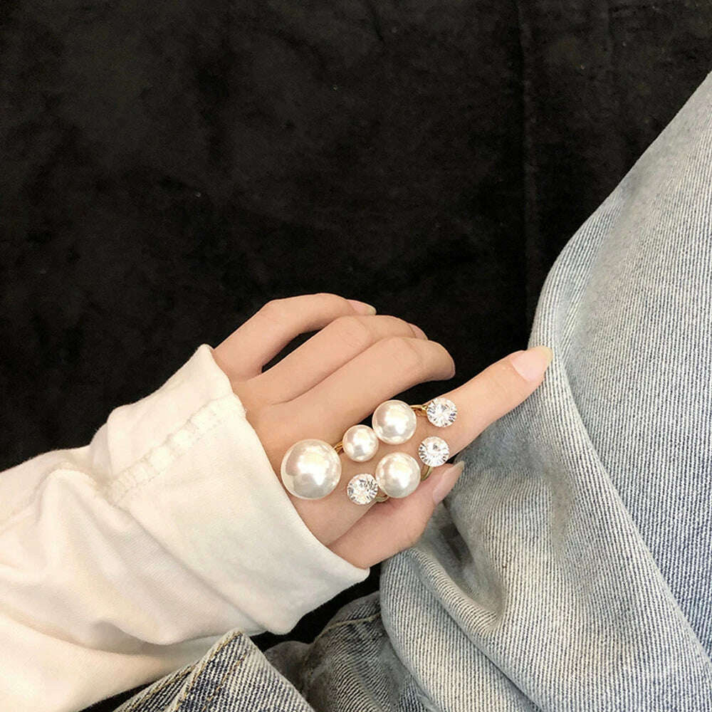 KIMLUD, Elegant Retro Oversize Multi Pearl Rings for Women Lady Shiny Crystal Rhinestone Irregular Charm Open Rings Jewelry, 1, KIMLUD APPAREL - Womens Clothes