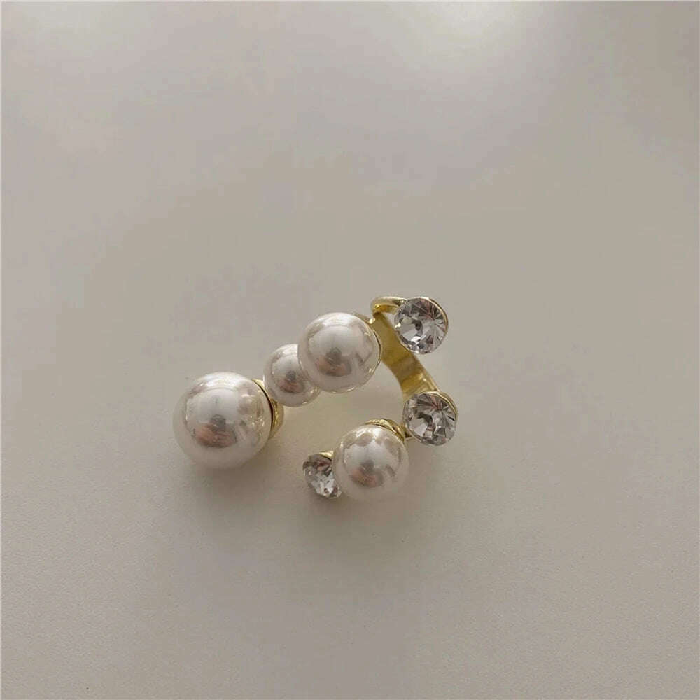 KIMLUD, Elegant Retro Oversize Multi Pearl Rings for Women Lady Shiny Crystal Rhinestone Irregular Charm Open Rings Jewelry, KIMLUD Womens Clothes