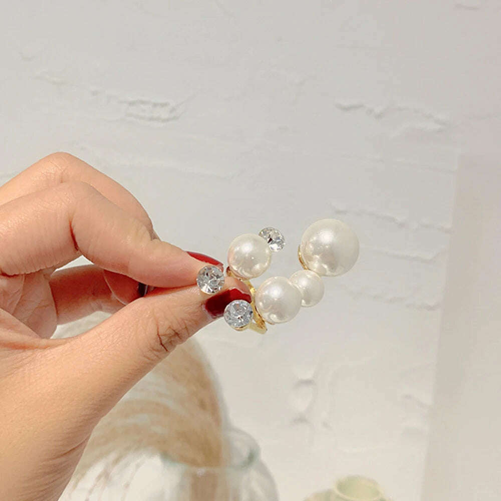 KIMLUD, Elegant Retro Oversize Multi Pearl Rings for Women Lady Shiny Crystal Rhinestone Irregular Charm Open Rings Jewelry, KIMLUD Womens Clothes