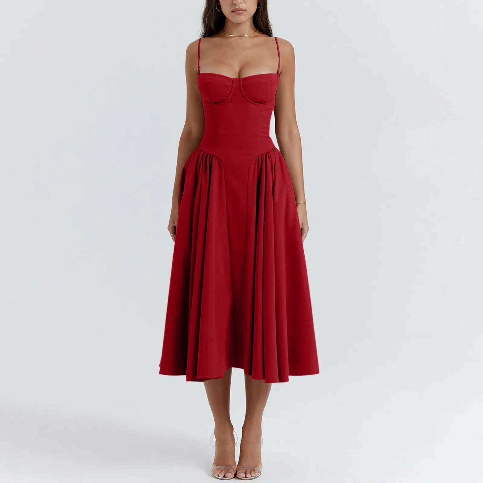 KIMLUD, Elegant Slim Backless Midi Dress Women Fashion Solid Suspender Dresses 2024 New Summer Female Party Evening Robes Vestidos, KIMLUD Womens Clothes