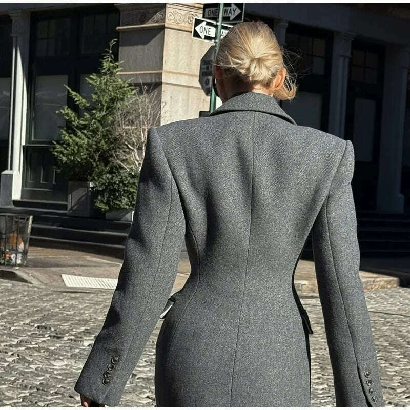 KIMLUD, Elegant Waist Up Single Breasted Wool Blends Overcoat Women Fashion Lapel Slim Fits Long Coats Winter New Commute Lady Outwear, KIMLUD Womens Clothes