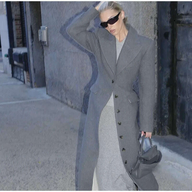 KIMLUD, Elegant Waist Up Single Breasted Wool Blends Overcoat Women Fashion Lapel Slim Fits Long Coats Winter New Commute Lady Outwear, KIMLUD Womens Clothes