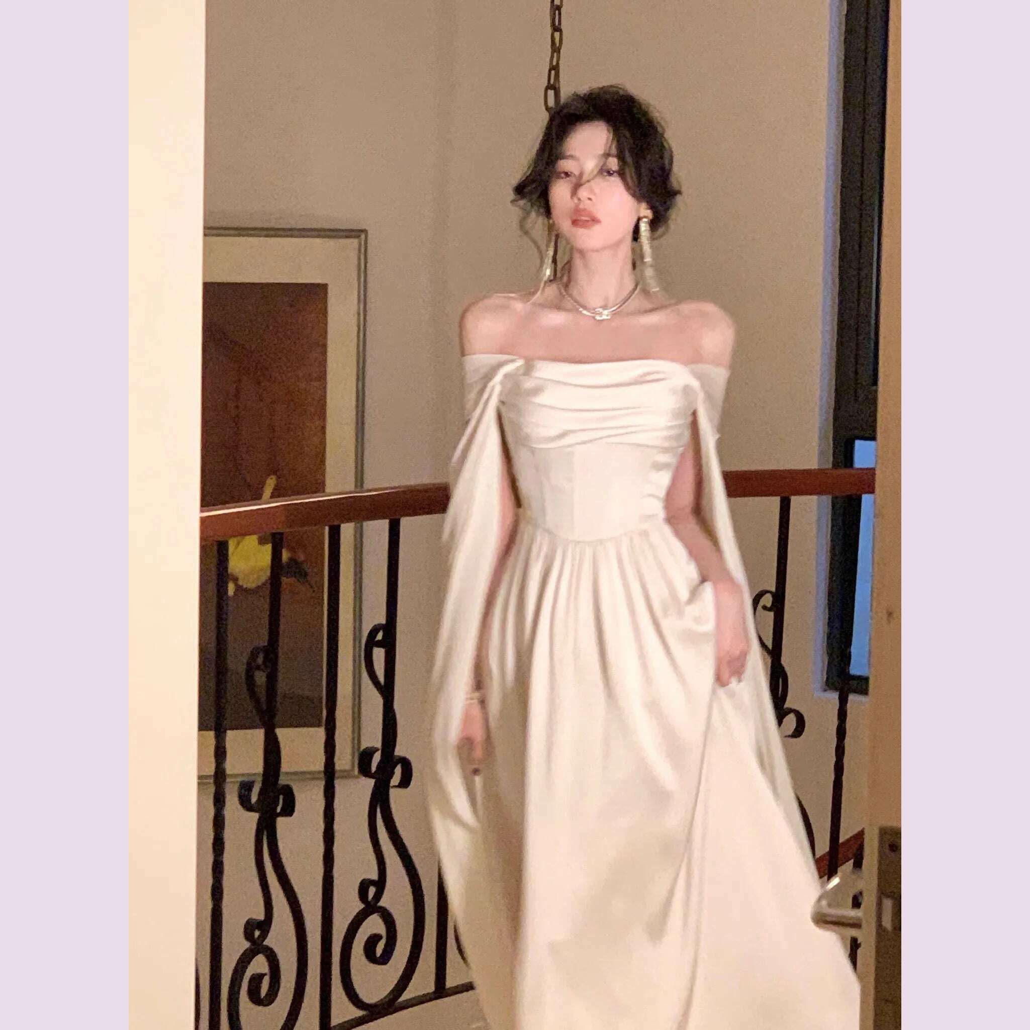 KIMLUD, Elegant Wedding Evening Party White Dress Women France Vintage Princess Dresses Formal Occasion Vestidos Korean Chic Clothes New, KIMLUD Womens Clothes