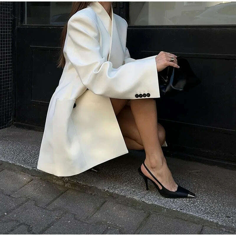 KIMLUD, Elegant White Stand Collar Double Pocket Jacket Women Fashion Long Sleeves Cuff Buttons Blazer 2024 Autumn Office Lady Outwear, KIMLUD Womens Clothes