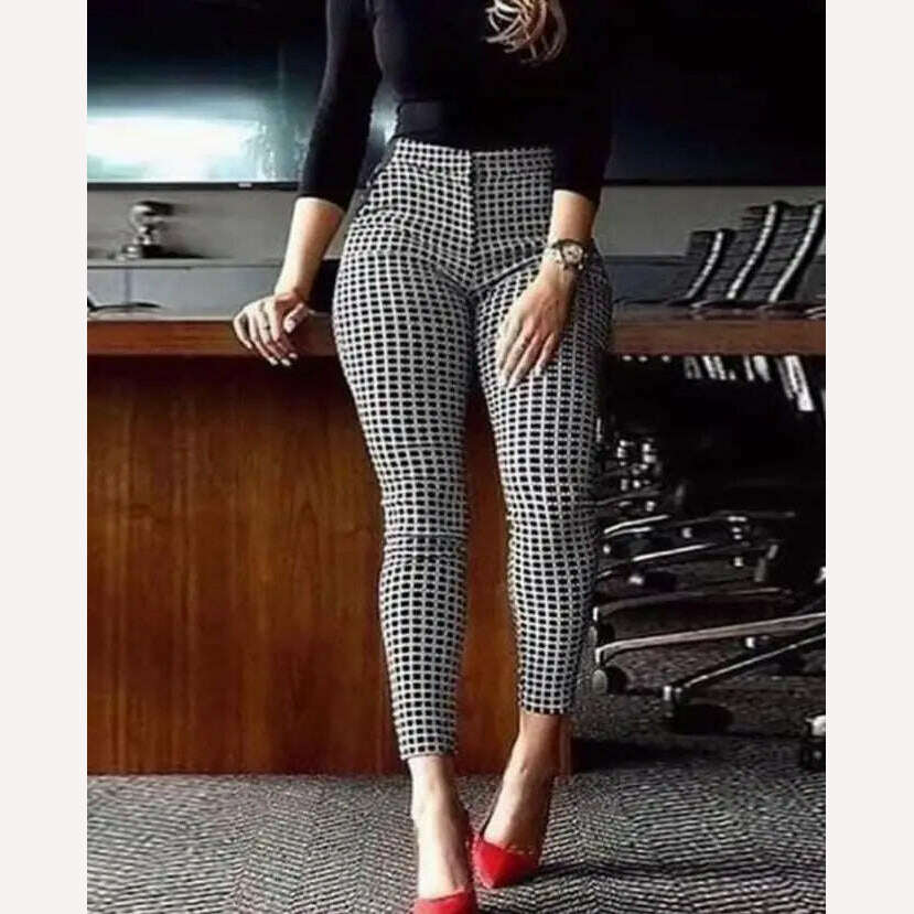 KIMLUD, Elegant Woman Dress Pants Zipper Fly Geo Print Skinny Pants 2022 New Casual All-Match Female Work Clothing, KIMLUD Womens Clothes