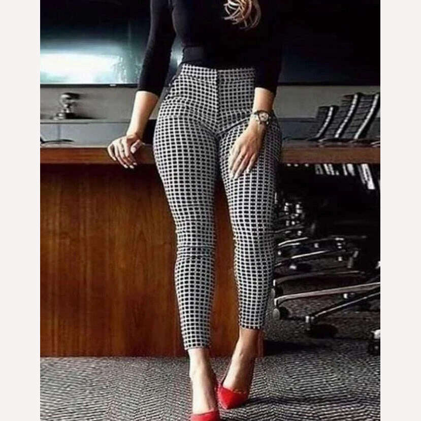 KIMLUD, Elegant Woman Dress Pants Zipper Fly Geo Print Skinny Pants 2022 New Casual All-Match Female Work Clothing, KIMLUD Womens Clothes