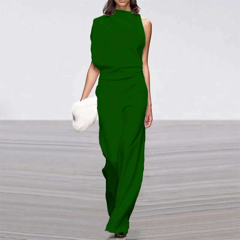 KIMLUD, Elegant Woman Female Jumpsuit 2023 Overalls for Women Women's Summer Solid Color Sleeveless Wide Leg Jumpsuits Loose Work Wear, Green / S, KIMLUD Womens Clothes