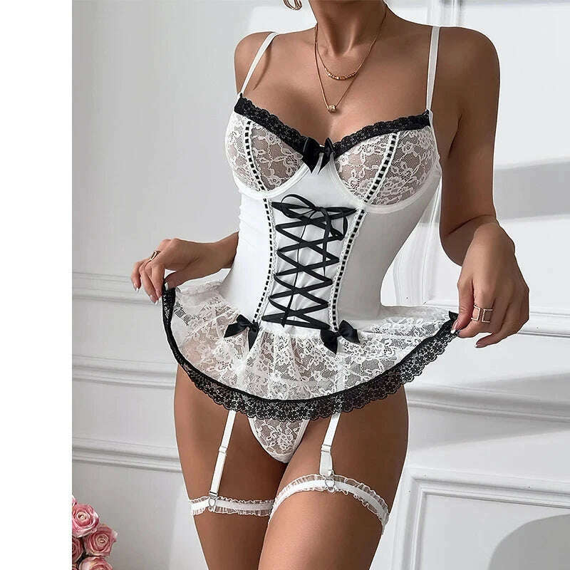 KIMLUD, Ellolace Shapewear Lingerie Thongs Lace Hemline Suckers Erotic Costumes For Women Elegant 2-Piece Sets Sexy Girl Seamless Outfit, KIMLUD Womens Clothes