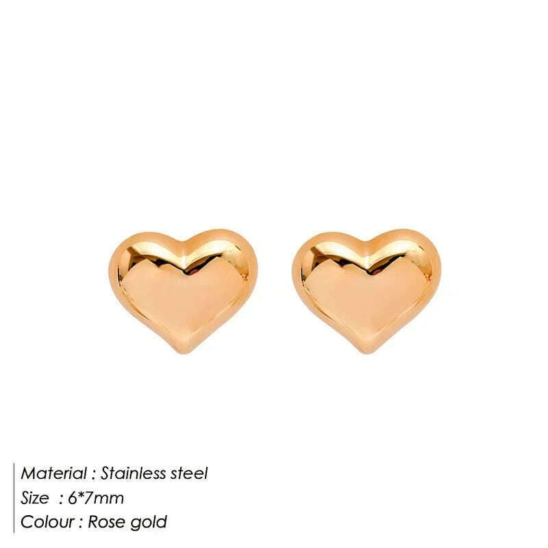 KIMLUD, eManco Stainless Steel Love Three-dimensional Stud Earrings Female Peach Heart-shaped Fashion Clip Earring Party Jewelry, Rose Gold Color, KIMLUD APPAREL - Womens Clothes