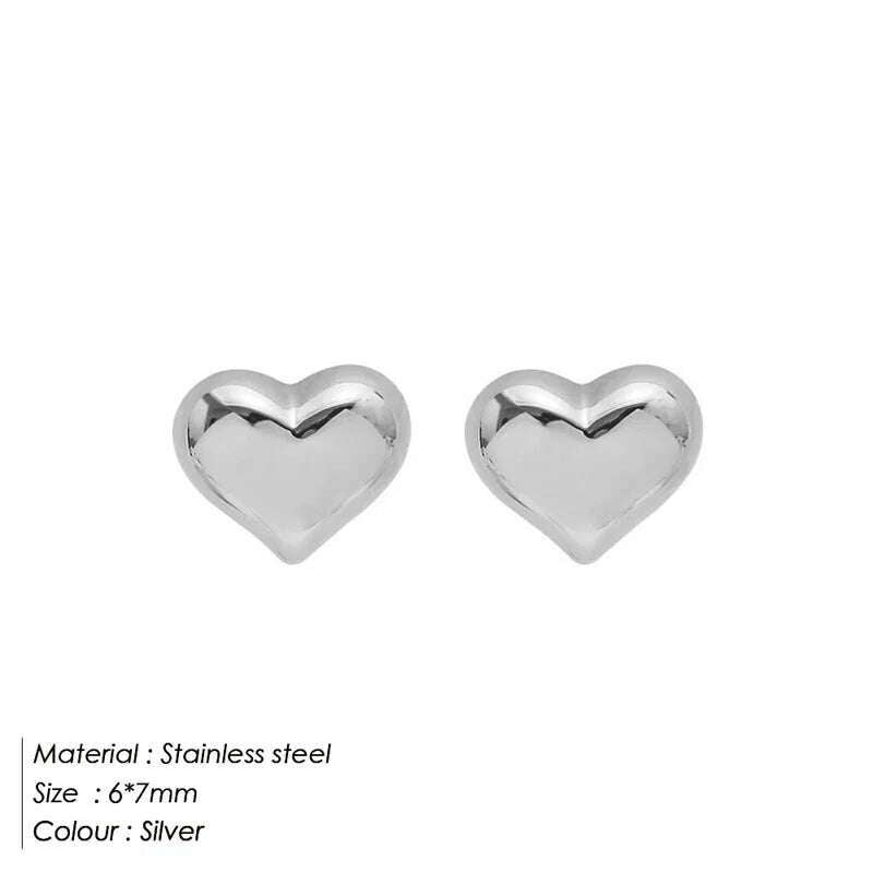 KIMLUD, eManco Stainless Steel Love Three-dimensional Stud Earrings Female Peach Heart-shaped Fashion Clip Earring Party Jewelry, YE35967-Silver Color, KIMLUD APPAREL - Womens Clothes
