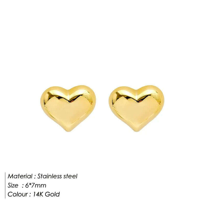 KIMLUD, eManco Stainless Steel Love Three-dimensional Stud Earrings Female Peach Heart-shaped Fashion Clip Earring Party Jewelry, YE35967-Gold Color, KIMLUD APPAREL - Womens Clothes