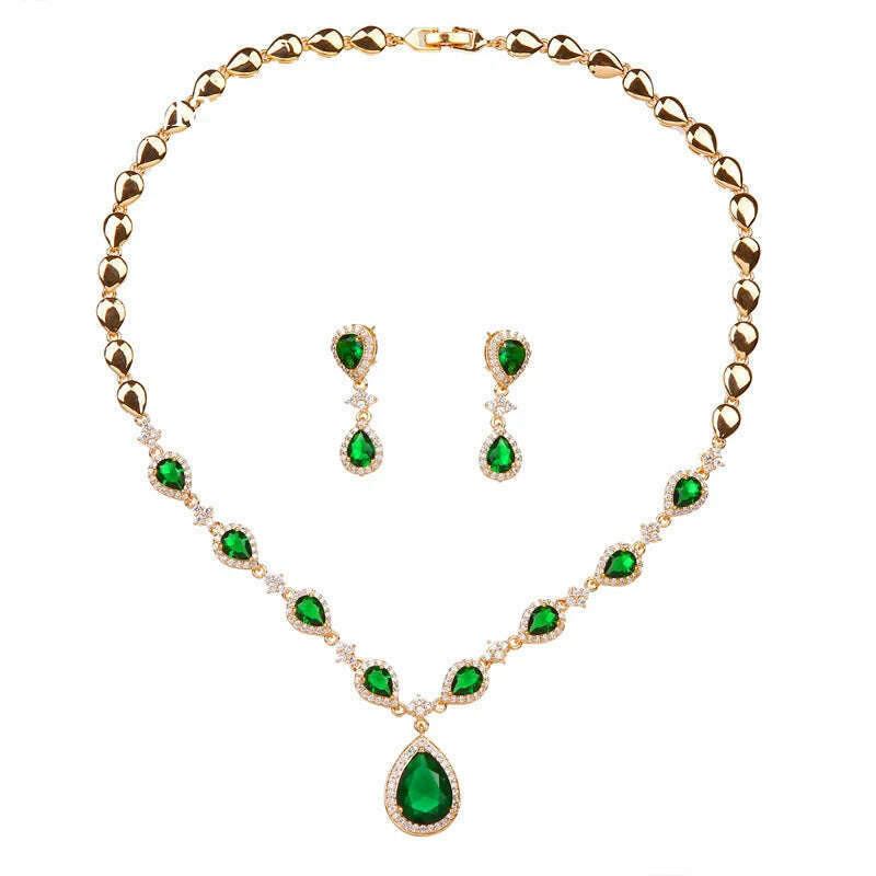 Emmaya New Arrival Green Waterdrop Appearance Zirconia Charming Costume Accessories Earrings And Necklace Jewelry Sets - KIMLUD