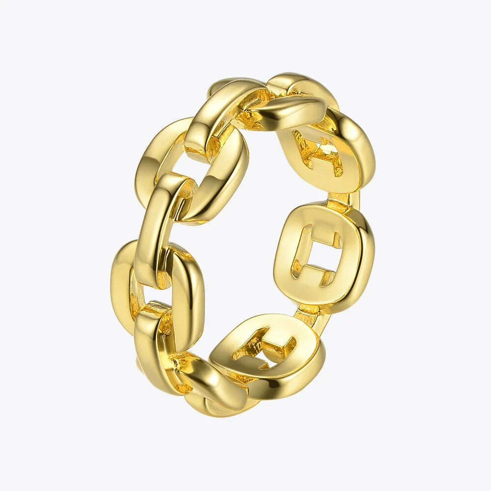 KIMLUD, Enfashion Pure Form Link Chain Ring Men Gold Color Ladies Rings For Women Fashion Jewelry Bague Femme Homme Ringen RF184006, Gold color / 6, KIMLUD Women's Clothes