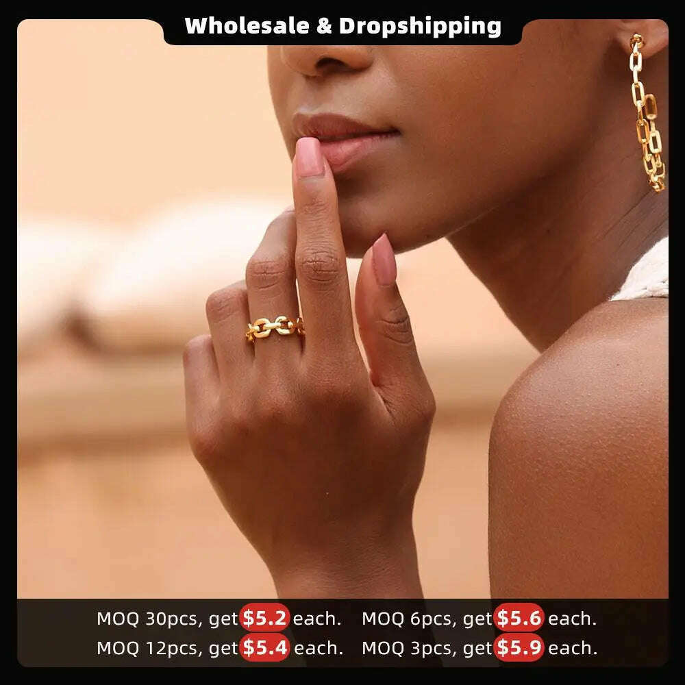 Enfashion Pure Form Link Chain Ring Men Gold Color Ladies Rings For Women Fashion Jewelry Bague Femme Homme Ringen RF184006 - KIMLUD