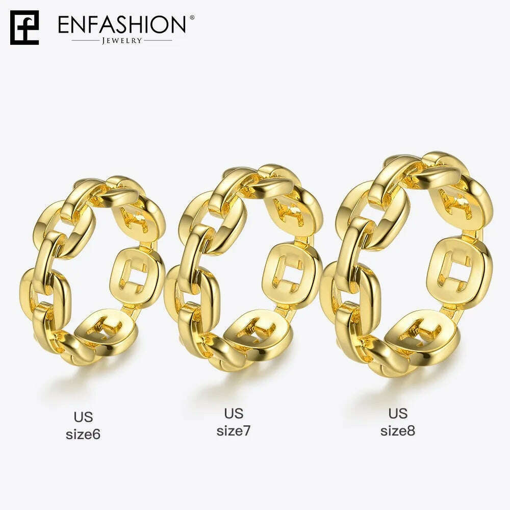 KIMLUD, Enfashion Pure Form Link Chain Ring Men Gold Color Ladies Rings For Women Fashion Jewelry Bague Femme Homme Ringen RF184006, KIMLUD Women's Clothes