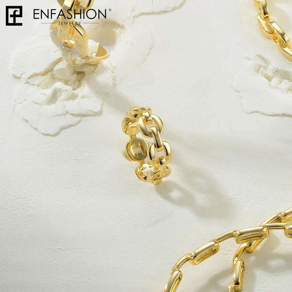 Enfashion Pure Form Link Chain Ring Men Gold Color Ladies Rings For Women Fashion Jewelry Bague Femme Homme Ringen RF184006 - KIMLUD