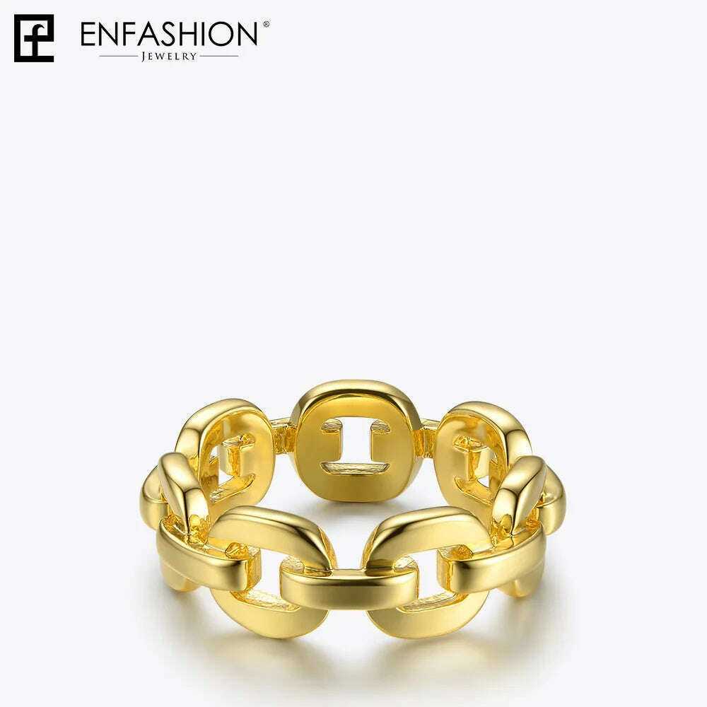 KIMLUD, Enfashion Pure Form Link Chain Ring Men Gold Color Ladies Rings For Women Fashion Jewelry Bague Femme Homme Ringen RF184006, KIMLUD Womens Clothes