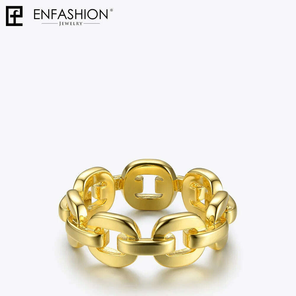 Enfashion Pure Form Link Chain Ring Men Gold Color Ladies Rings For Women Fashion Jewelry Bague Femme Homme Ringen RF184006 - KIMLUD