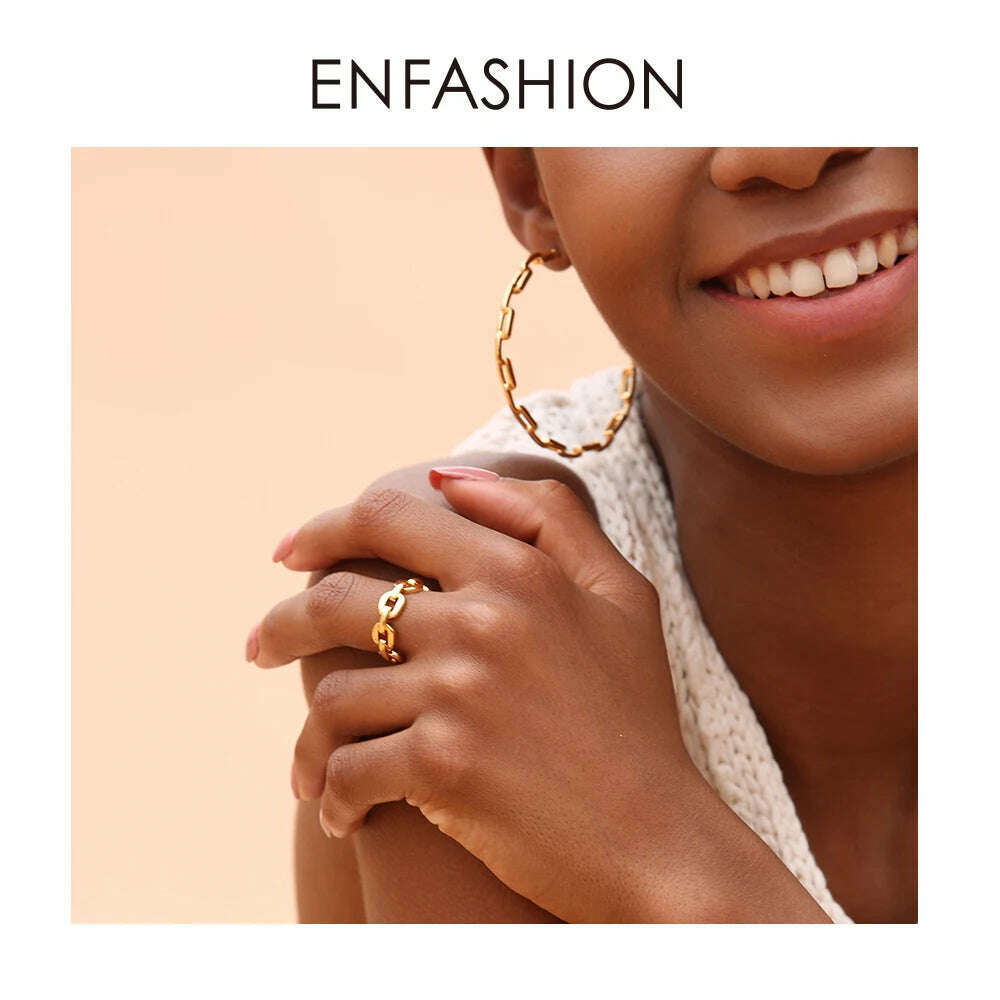 Enfashion Pure Form Link Chain Ring Men Gold Color Ladies Rings For Women Fashion Jewelry Bague Femme Homme Ringen RF184006 - KIMLUD