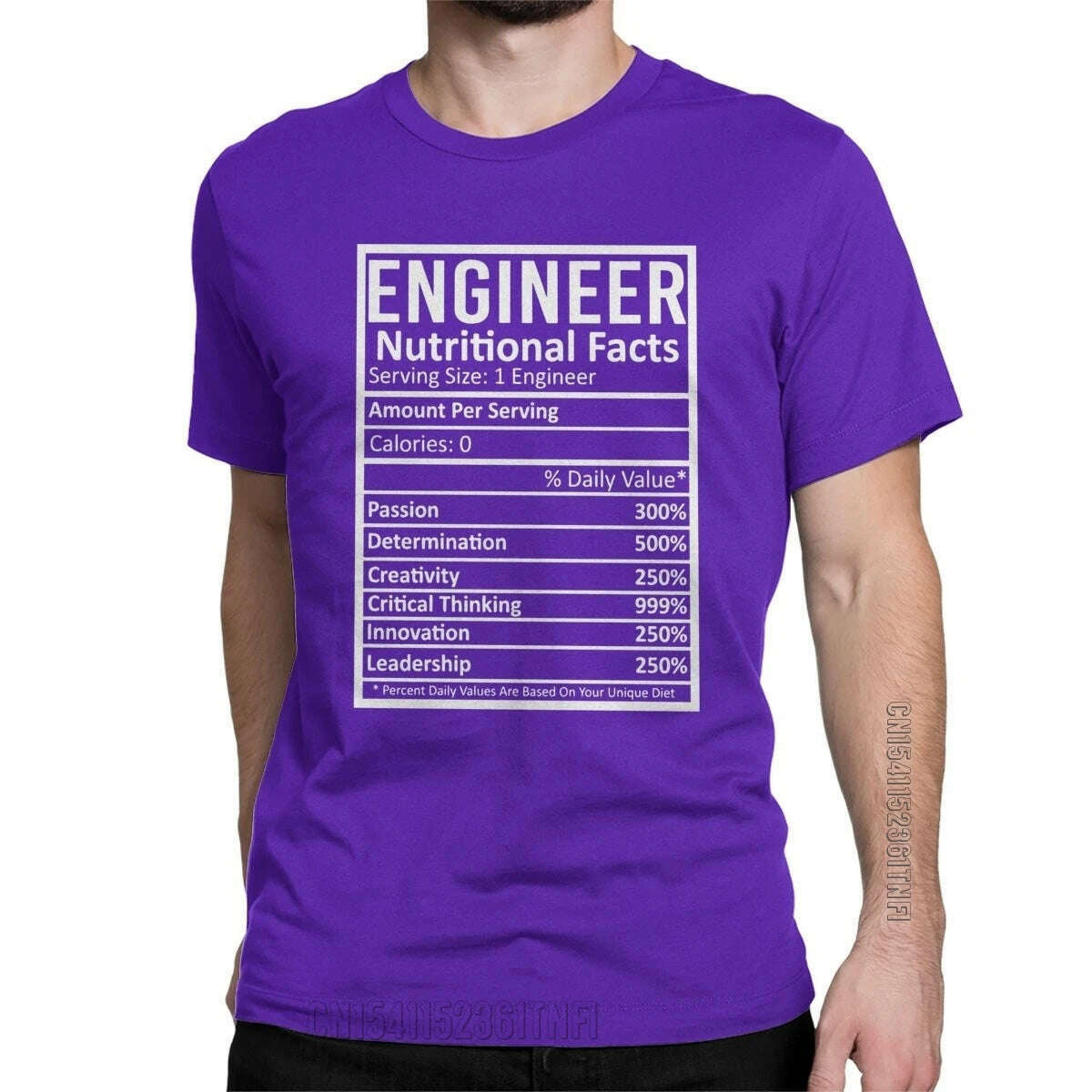 KIMLUD, Engineer Nutritional Facts T-Shirts Men Crewneck 100% Cotton T Shirts Engineering Programmer Classic Tees Gift Clothing, PURPLE / XL, KIMLUD APPAREL - Womens Clothes