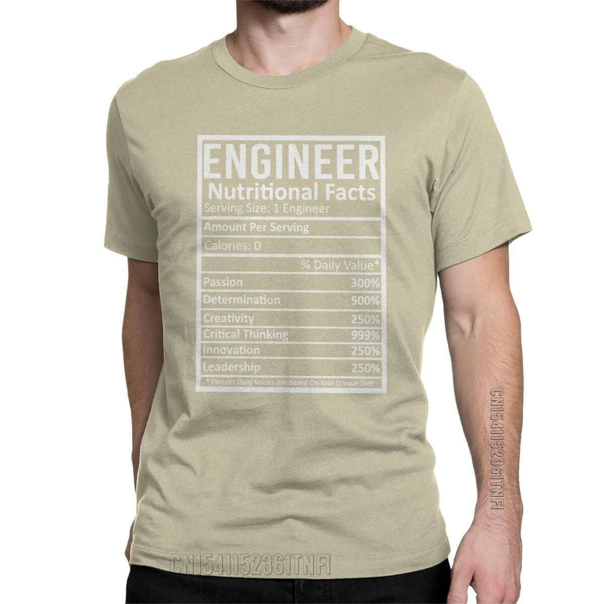 KIMLUD, Engineer Nutritional Facts T-Shirts Men Crewneck 100% Cotton T Shirts Engineering Programmer Classic Tees Gift Clothing, Khaki / XXL, KIMLUD APPAREL - Womens Clothes