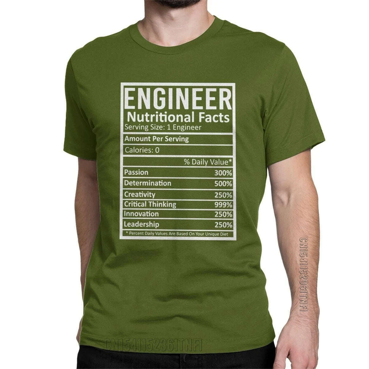 KIMLUD, Engineer Nutritional Facts T-Shirts Men Crewneck 100% Cotton T Shirts Engineering Programmer Classic Tees Gift Clothing, Army Green / XL, KIMLUD APPAREL - Womens Clothes