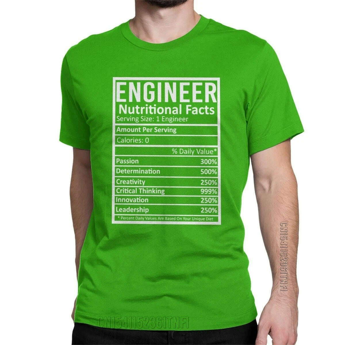 KIMLUD, Engineer Nutritional Facts T-Shirts Men Crewneck 100% Cotton T Shirts Engineering Programmer Classic Tees Gift Clothing, green / L, KIMLUD APPAREL - Womens Clothes