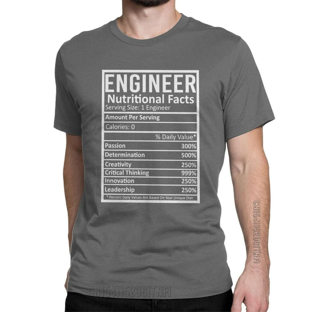 KIMLUD, Engineer Nutritional Facts T-Shirts Men Crewneck 100% Cotton T Shirts Engineering Programmer Classic Tees Gift Clothing, Dark Grey / XXXL, KIMLUD APPAREL - Womens Clothes