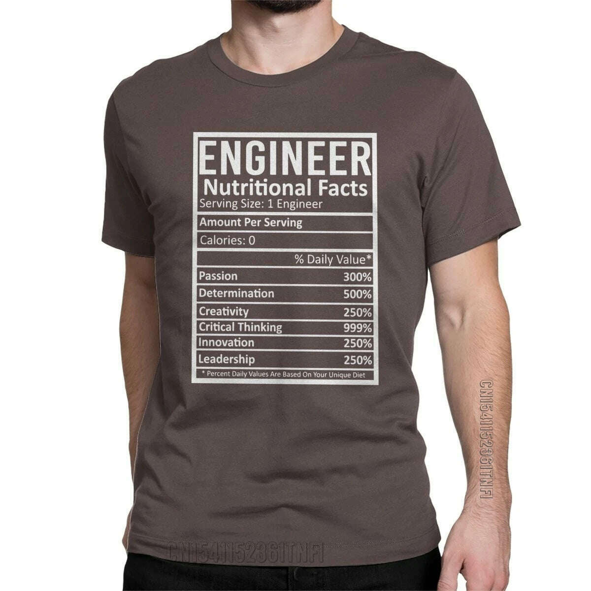 KIMLUD, Engineer Nutritional Facts T-Shirts Men Crewneck 100% Cotton T Shirts Engineering Programmer Classic Tees Gift Clothing, Brown / XL, KIMLUD APPAREL - Womens Clothes