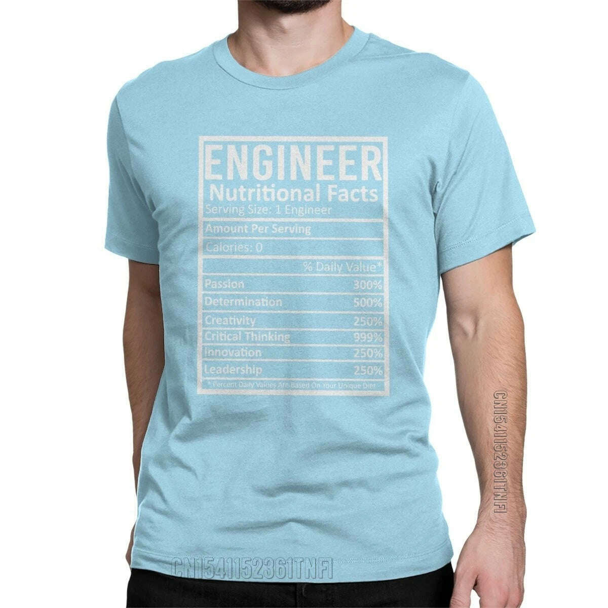 KIMLUD, Engineer Nutritional Facts T-Shirts Men Crewneck 100% Cotton T Shirts Engineering Programmer Classic Tees Gift Clothing, SKY BLUE / L, KIMLUD APPAREL - Womens Clothes