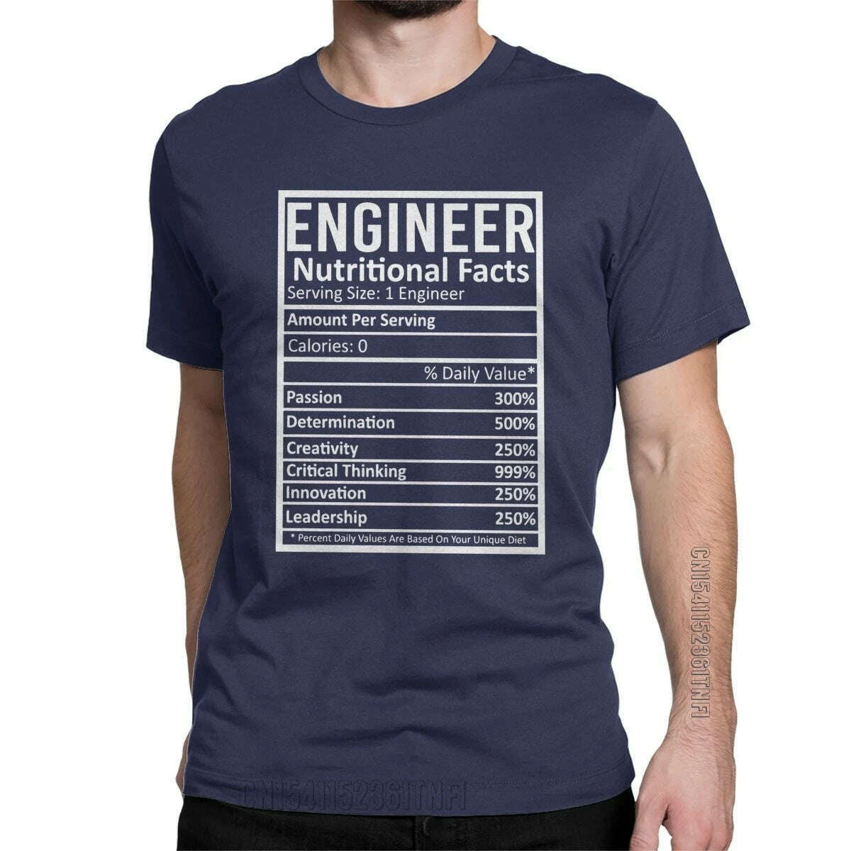 KIMLUD, Engineer Nutritional Facts T-Shirts Men Crewneck 100% Cotton T Shirts Engineering Programmer Classic Tees Gift Clothing, Navy Blue / XXL, KIMLUD APPAREL - Womens Clothes